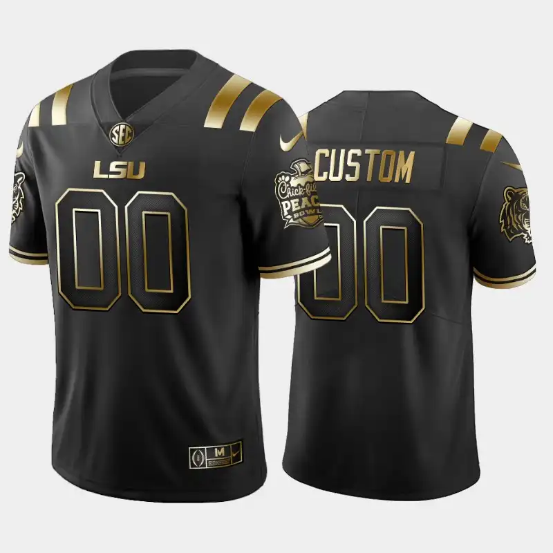 LSU Tigers #00 Custom Men's Black Peach Bowl Champions NCAA Golden Edition 2019-20 Football Jersey 2409HXPJ7