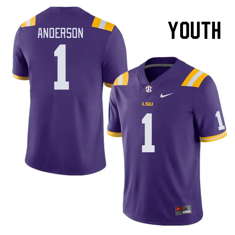 LSU Tigers #1 Aaron Anderson Youth Purple NCAA Football Jersey 2409POGZ3