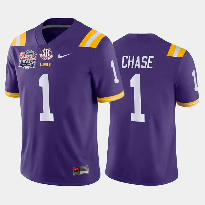 LSU Tigers #1 Ja'Marr Chase Men's Purple Peach Bowl Champions NCAA Away 2019-20 Football Jersey 2409FPRI5