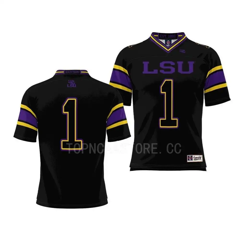 LSU Tigers #1 Number Men's Endzone NCAA ProSphere Black Football Jersey 2409EWZI1