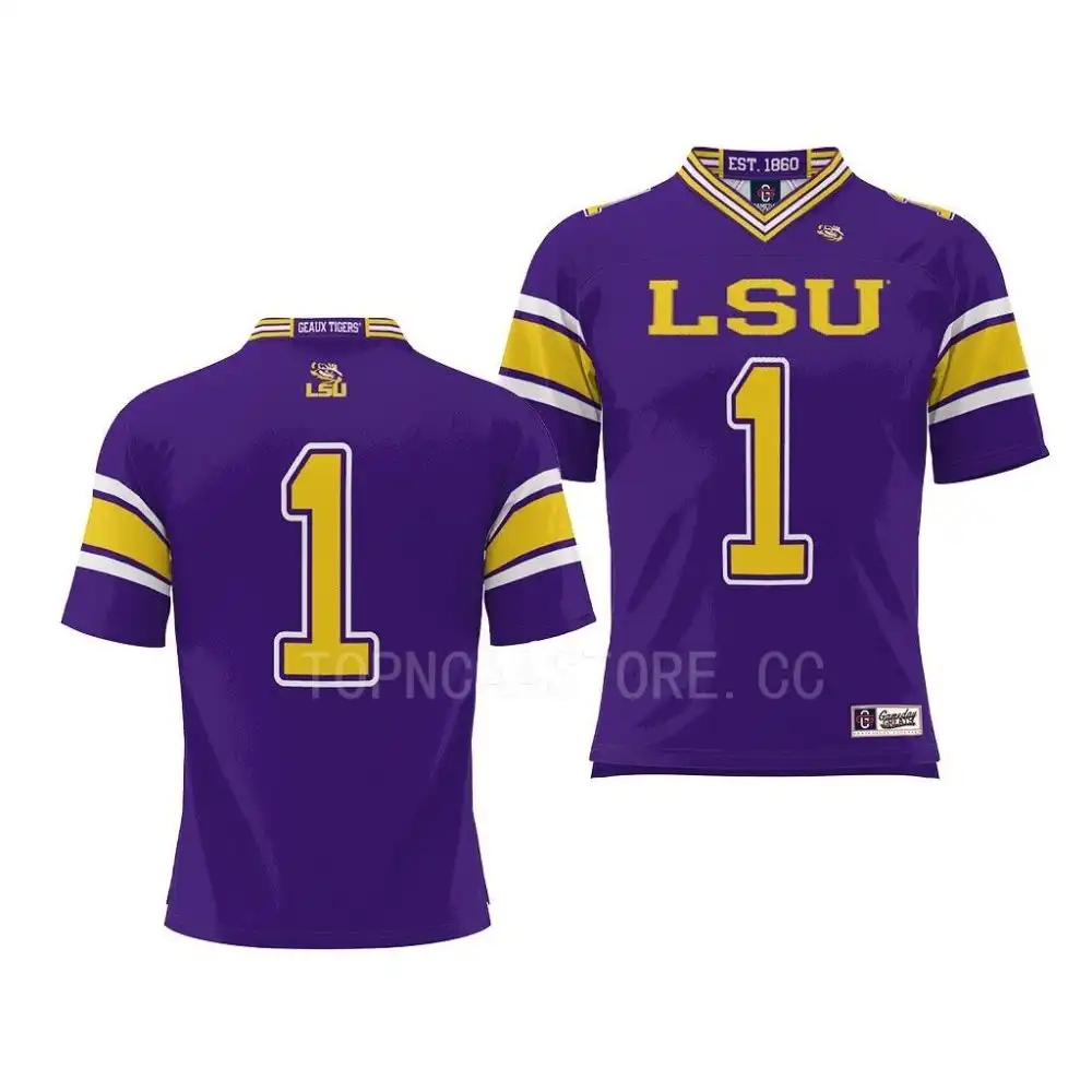 LSU Tigers #1 Number Men's Endzone NCAA ProSphere Purple Football Jersey 2409UENA1