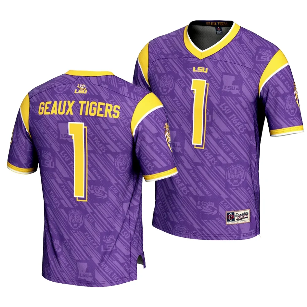 LSU Tigers #1 Number Youth Highlight Print NCAA Purple Fashion Football Jersey 2409RYTP6