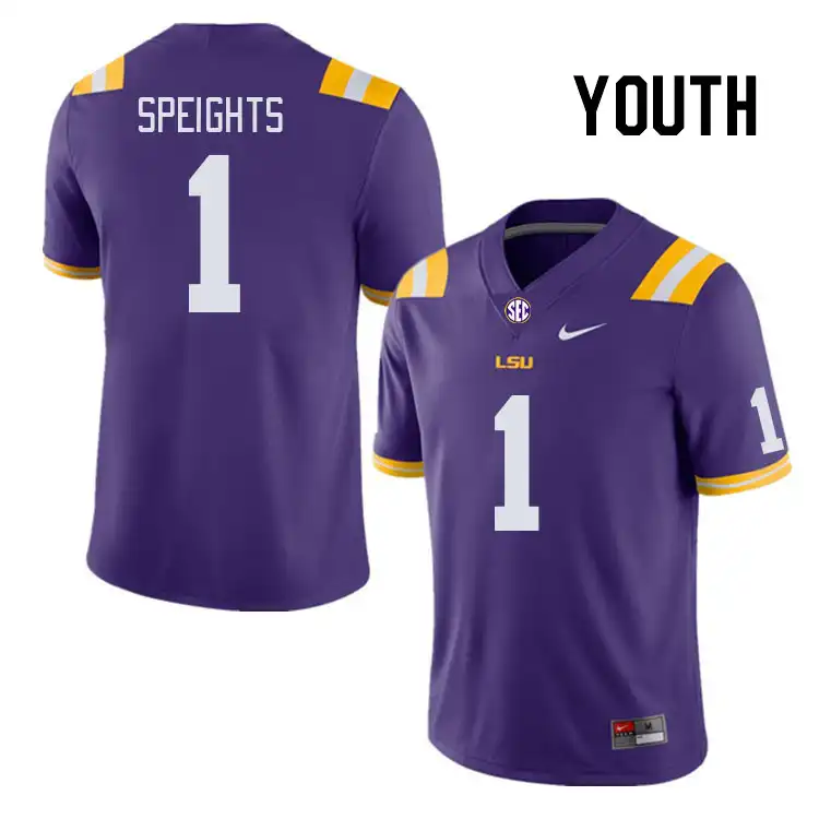 LSU Tigers #1 Omar Speights Youth Purple NCAA Football Jersey 2409OUKV5