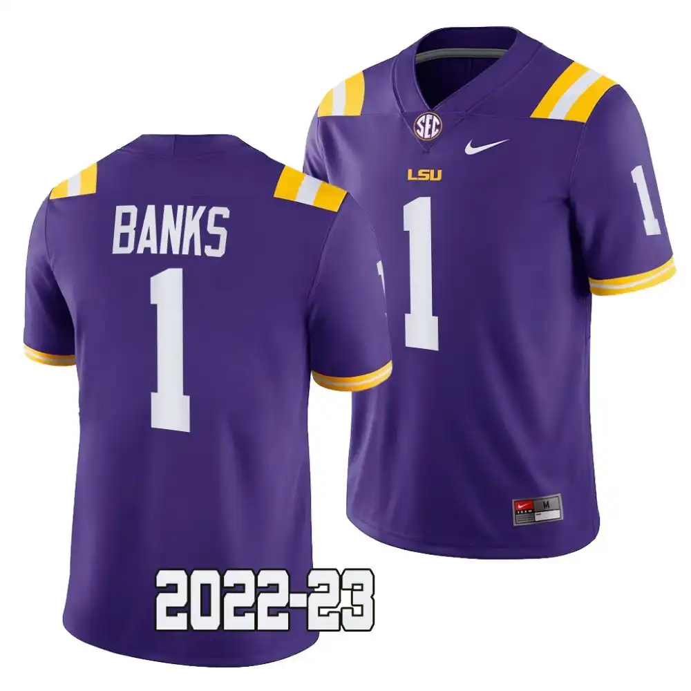 LSU Tigers #1 Sevyn Banks Men's 2022-23 NCAA Purple Game Football Jersey 2409UAEE8