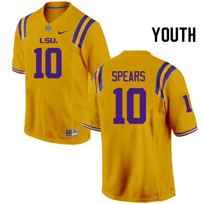 LSU Tigers #10 Dashawn Spears Youth Gold NCAA Football Jersey 2409WQUZ0