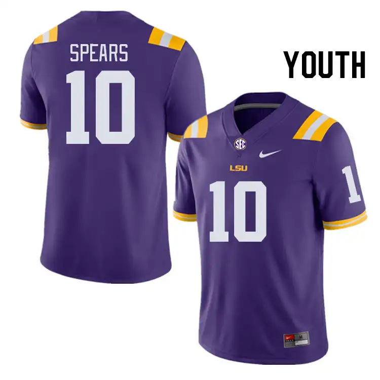 LSU Tigers #10 Dashawn Spears Youth Purple NCAA Football Jersey 2409QHCZ0