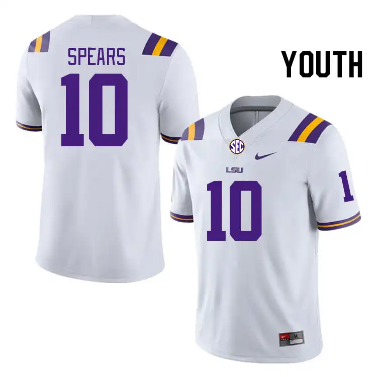 LSU Tigers #10 Dashawn Spears Youth White NCAA Football Jersey 2409IREV1