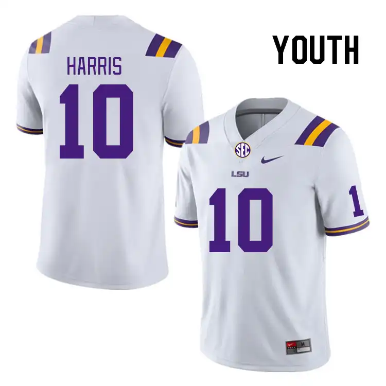 LSU Tigers #10 Denver Harris Youth White NCAA Football Jersey 2409GZXL4