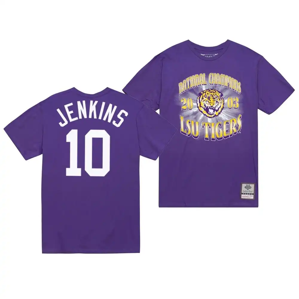 LSU Tigers #10 Jaray Jenkins Men's Big Shine Champs NCAA 2003 Purple Football T-Shirt 2409IPZW6