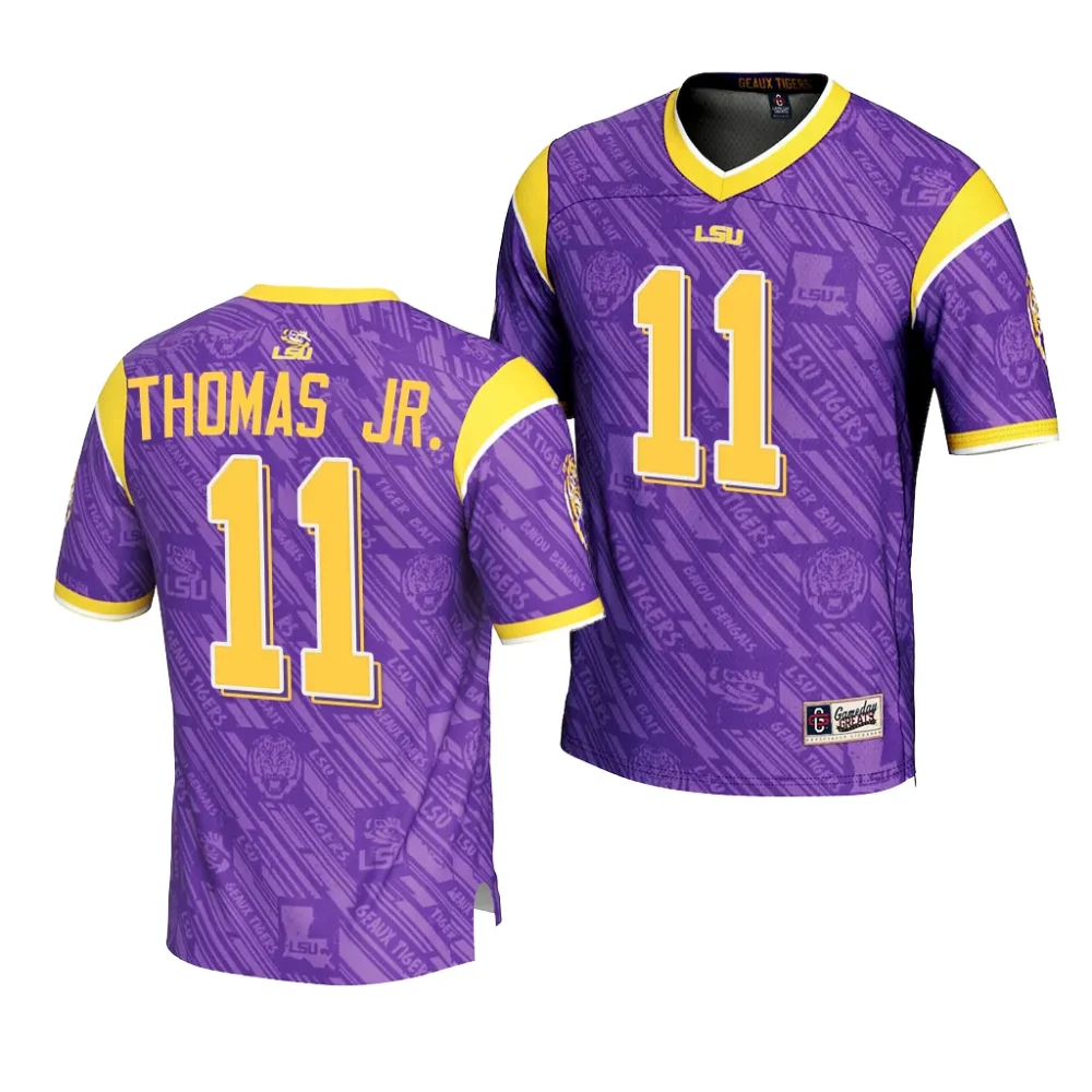 LSU Tigers #11 Brian Thomas Jr. Men's Highlight Print NCAA Fashion Purple Football Jersey 2409SINY8