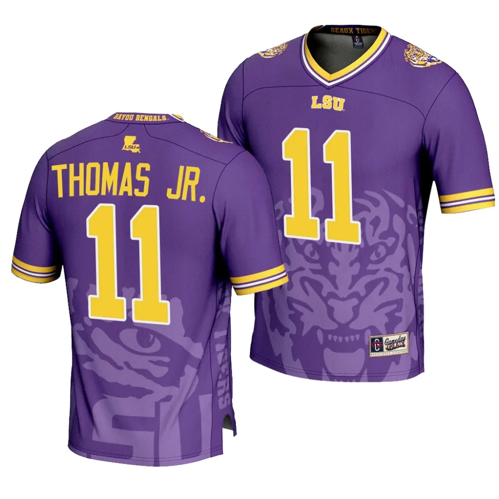 LSU Tigers #11 Brian Thomas Jr. Men's Icon Print NCAA Fashion Purple Football Jersey 2409USPJ7