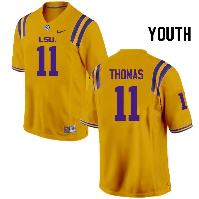 LSU Tigers #11 Zavion Thomas Youth Gold NCAA Football Jersey 2409XBNC8