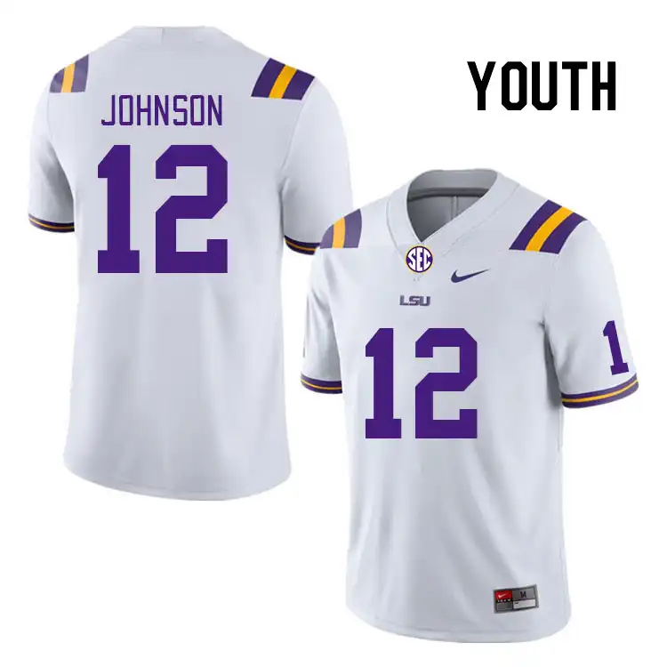 LSU Tigers #12 JK Johnson Youth White NCAA Football Jersey 2409IDRC7