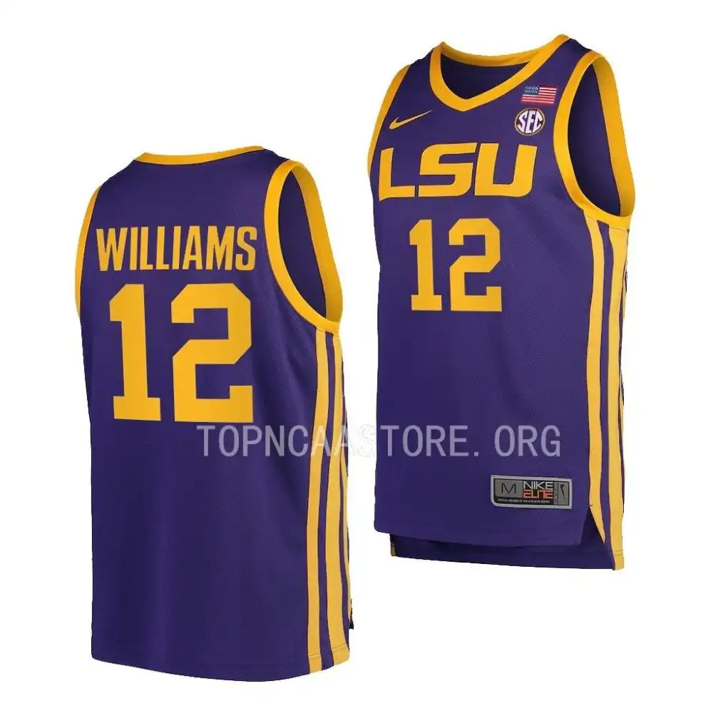 LSU Tigers #12 KJ Williams Men's Purple NCAA Replica 2022-23 Basketball Jersey 2409VBRB3