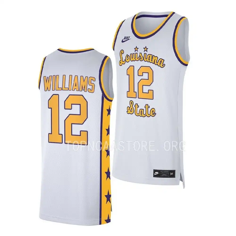 LSU Tigers #12 KJ Williams Men's White NCAA 2022-23 Replica Basketball Jersey 2409YRVW0