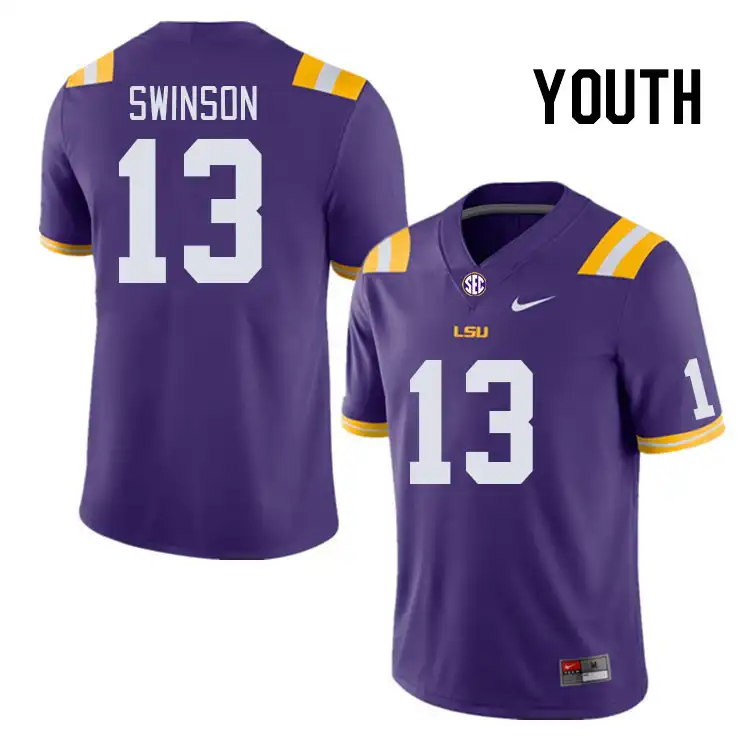 LSU Tigers #13 Bradyn Swinson Youth Purple NCAA Football Jersey 2409HEWT2