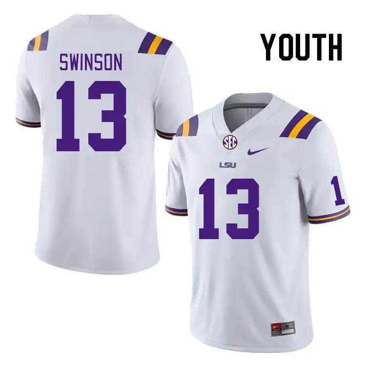 LSU Tigers #13 Bradyn Swinson Youth White NCAA Football Jersey 2409WFNL5