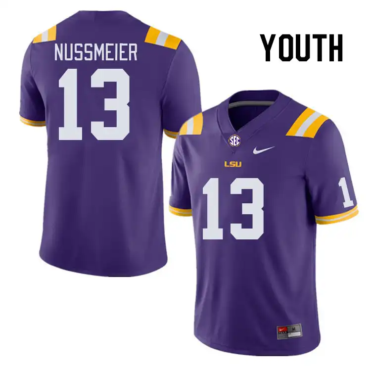 LSU Tigers #13 Garrett Nussmeier Youth Purple NCAA Football Jersey 2409RVQK2