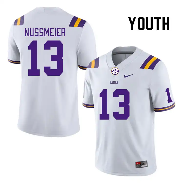 LSU Tigers #13 Garrett Nussmeier Youth White NCAA Football Jersey 2409VQLS8