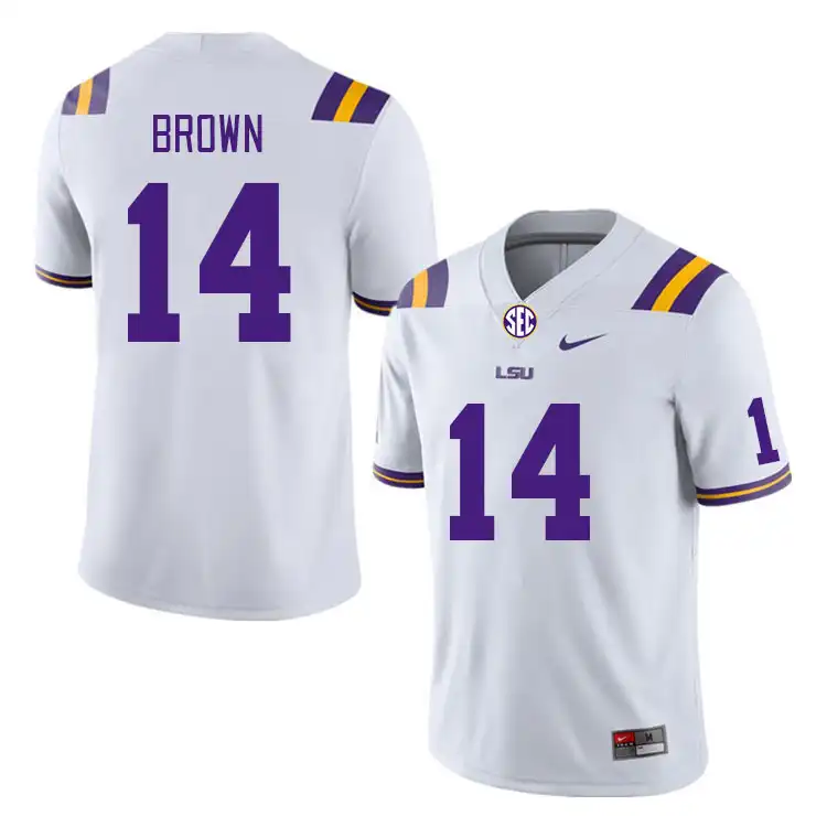 LSU Tigers #14 Jalen Brown Men's White NCAA Football Jersey 2409KJVU0