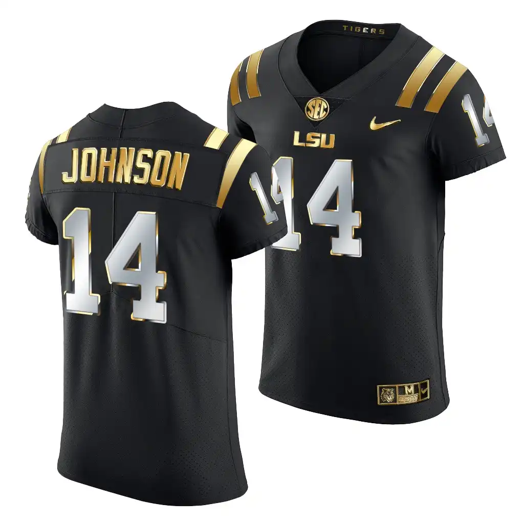 LSU Tigers #14 Max Johnson Men's Black Elite NCAA 2021-22 Golden Edition Football Jersey 2409EUAF6