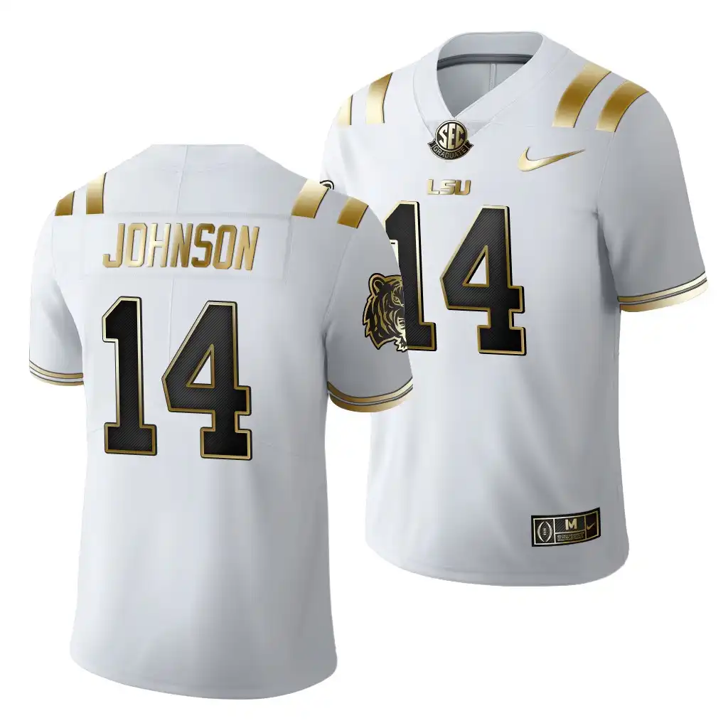 LSU Tigers #14 Max Johnson Men's White Limited NCAA 2021-22 Golden Edition Football Jersey 2409RTQT3