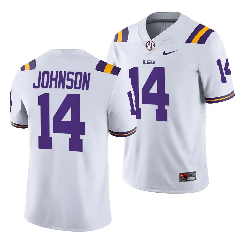 LSU Tigers #14 Max Johnson Men's White NCAA Game 2021-22 Football Jersey 2409CLSZ3