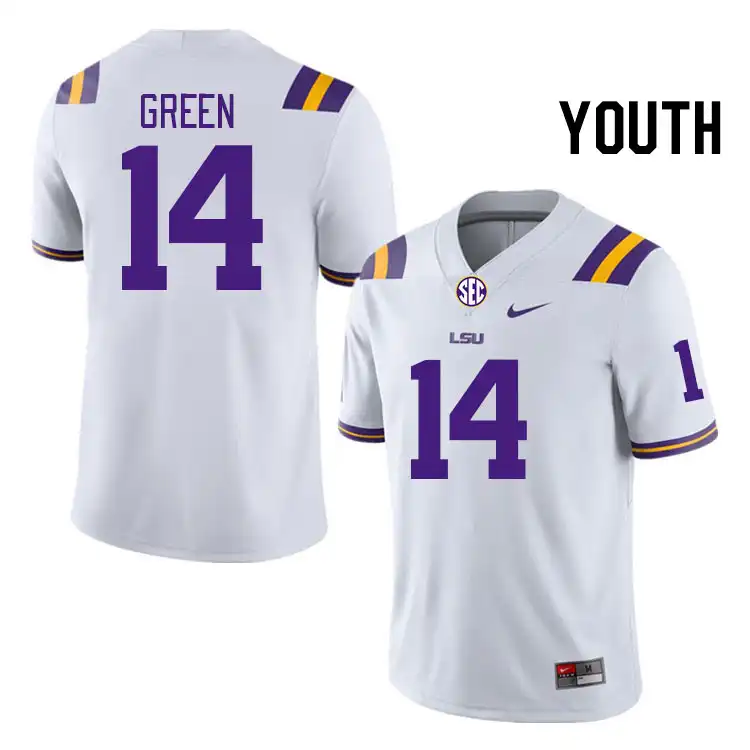 LSU Tigers #14 Trey'Dez Green Youth White NCAA Football Jersey 2409DOIF6