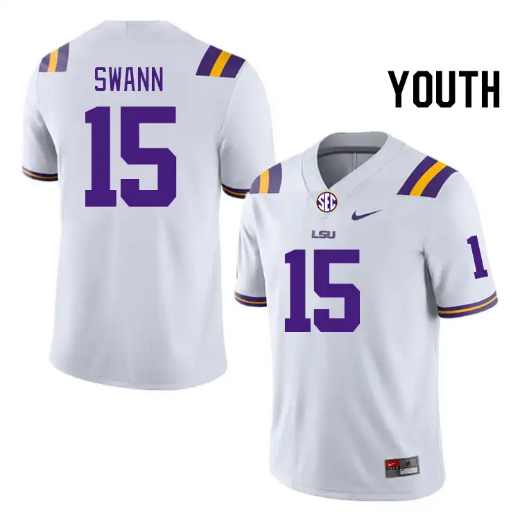 LSU Tigers #15 AJ Swann Youth White NCAA Football Jersey 2409EXUZ7