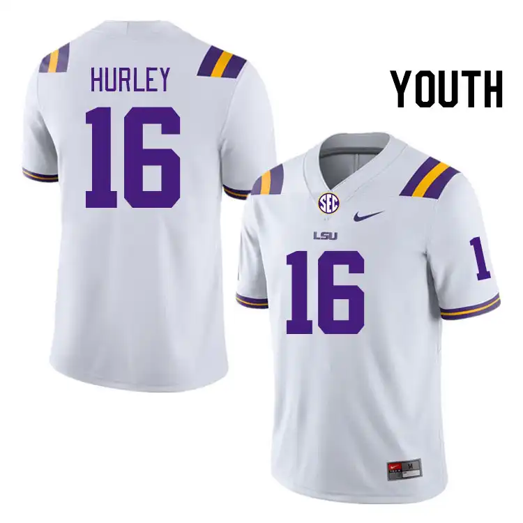 LSU Tigers #16 Colin Hurley Youth White NCAA Football Jersey 2409RLQD6