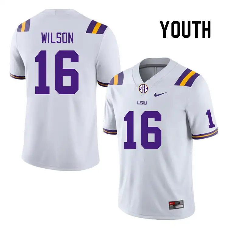 LSU Tigers #16 Quad Wilson Youth White NCAA Football Jersey 2409WDHE4