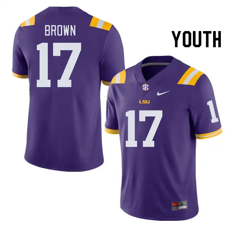 LSU Tigers #17 Jyaire Brown Youth Purple NCAA Football Jersey 2409ULDP5