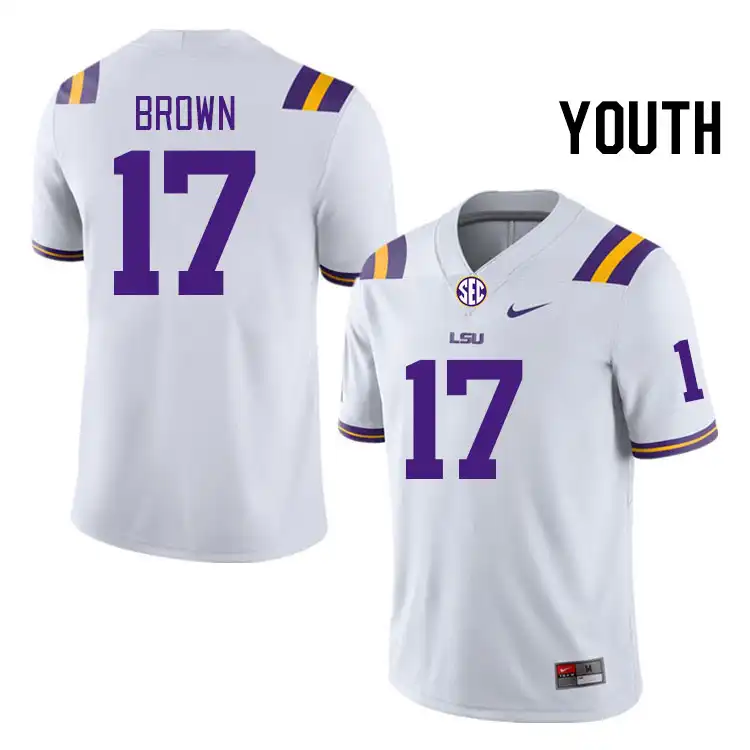 LSU Tigers #17 Jyaire Brown Youth White NCAA Football Jersey 2409DIAZ8