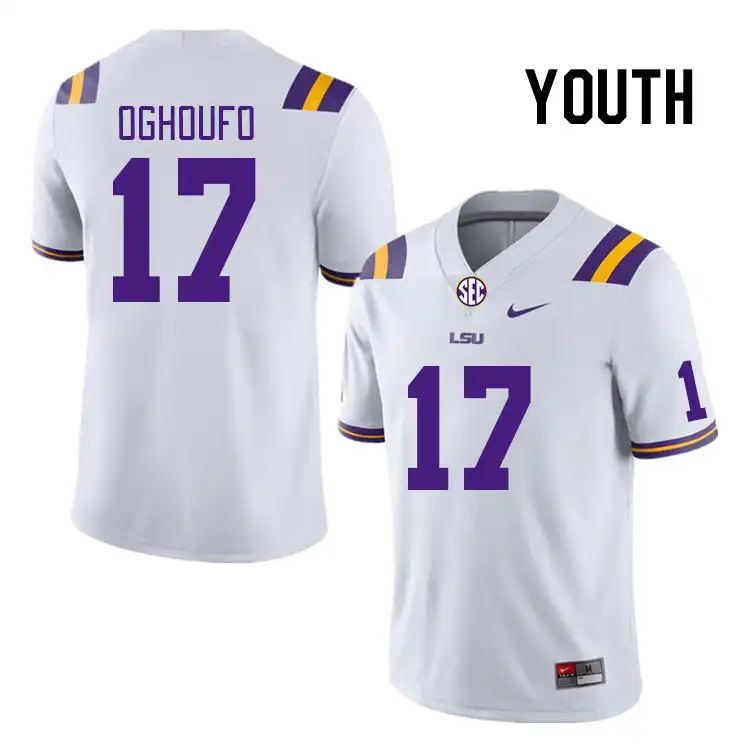 LSU Tigers #17 Ovie Oghoufo Youth White NCAA Football Jersey 2409NHZZ1