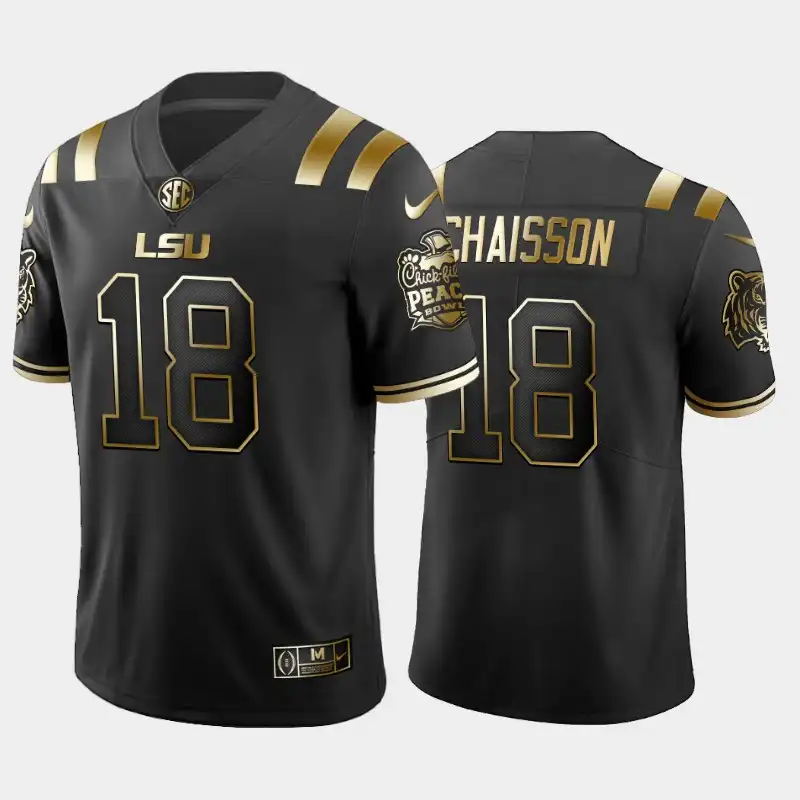 LSU Tigers #18 Chaisson K'Lavon Men's Black Peach Bowl Champions NCAA Golden Edition 2019-20 Football Jersey 2409ZELZ5