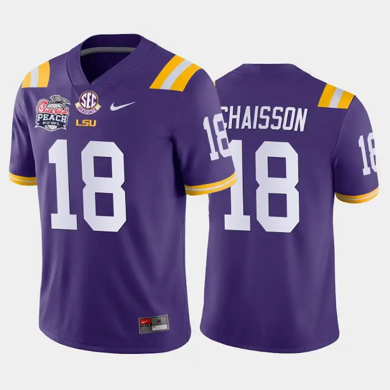 LSU Tigers #18 Chaisson K'Lavon Men's Purple Peach Bowl Champions NCAA Away 2019-20 Football Jersey 2409VPWA3