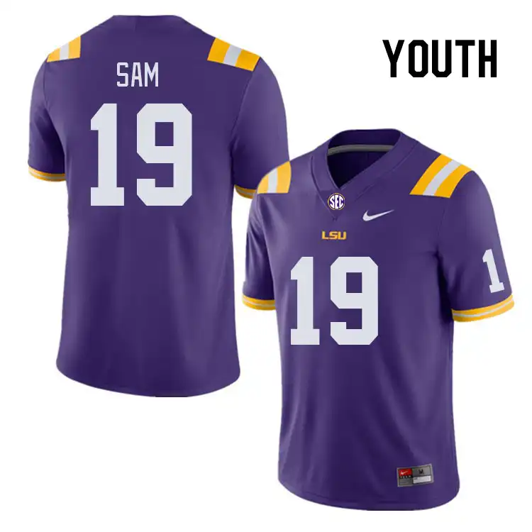 LSU Tigers #19 Andre Sam Youth Purple NCAA Football Jersey 2409MOKJ3