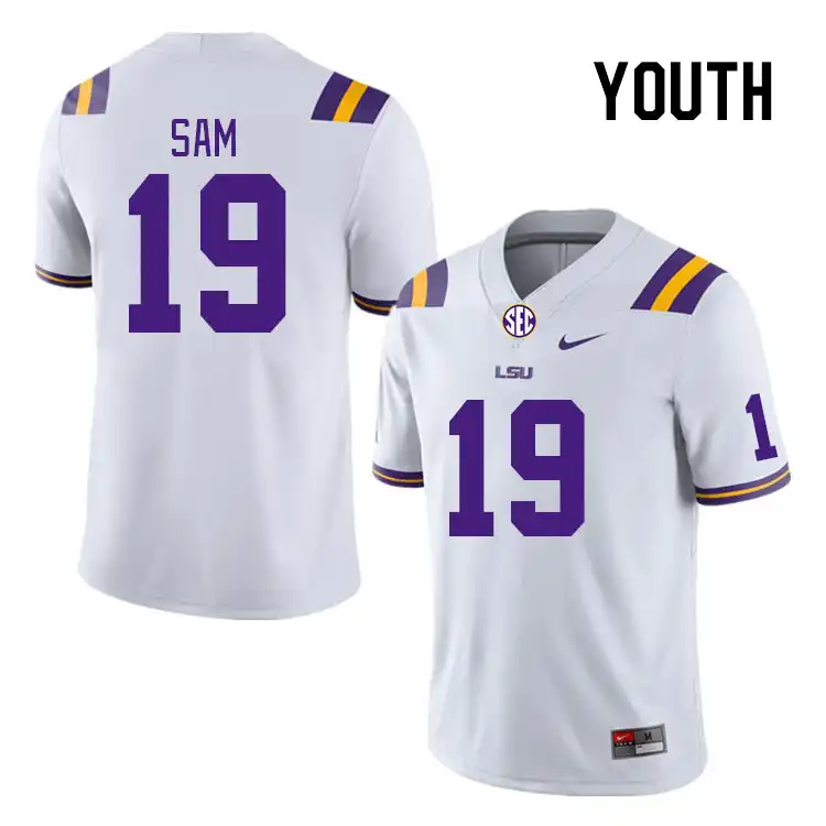 LSU Tigers #19 Andre Sam Youth White NCAA Football Jersey 2409GCJN3