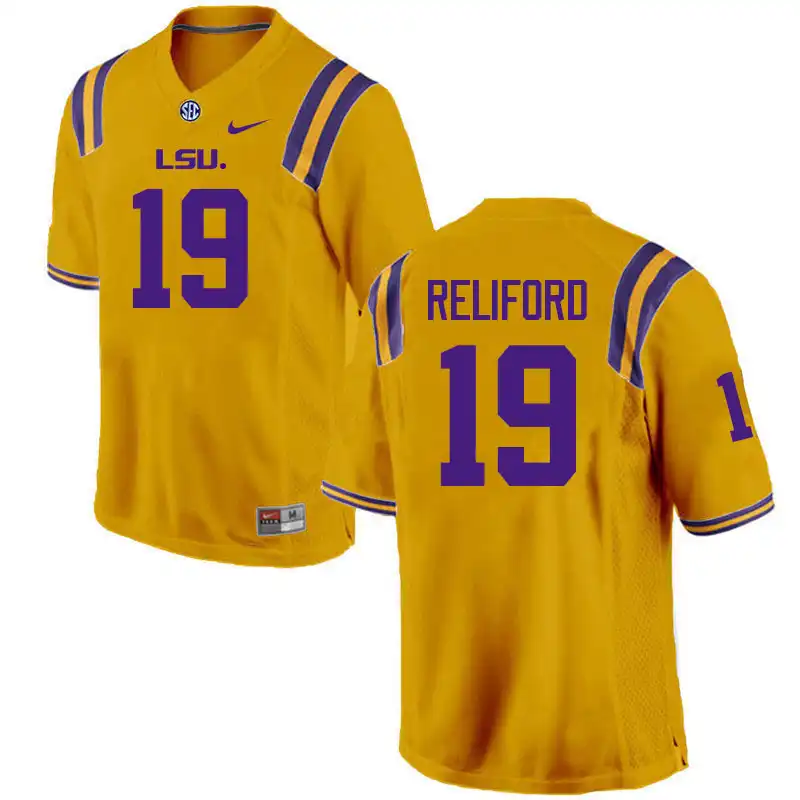 LSU Tigers #19 Gabriel Reliford Men's Gold NCAA Football Jersey 2409XHIH4