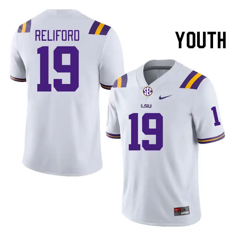 LSU Tigers #19 Gabriel Reliford Youth White NCAA Football Jersey 2409EKCI3