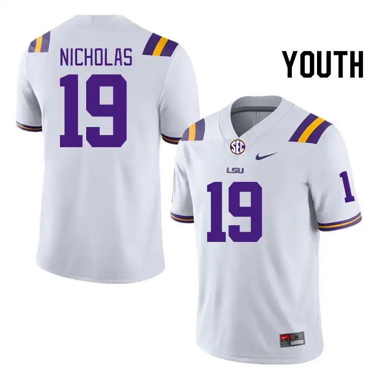 LSU Tigers #19 Javen Nicholas Youth White NCAA Football Jersey 2409VBHT2