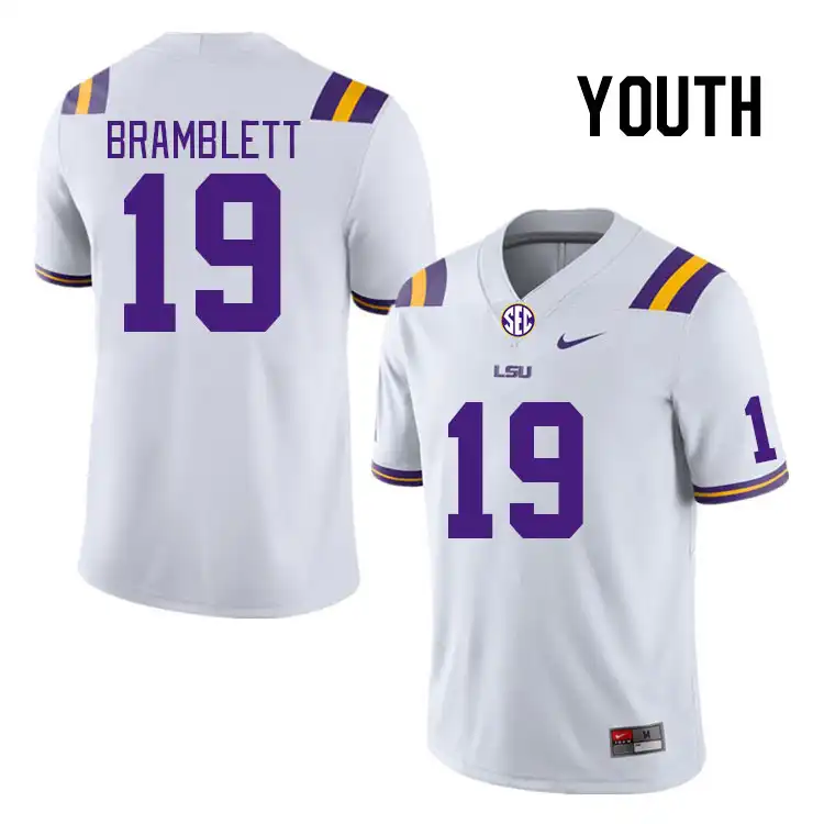 LSU Tigers #19 Jay Bramblett Youth White NCAA Football Jersey 2409KXQM2