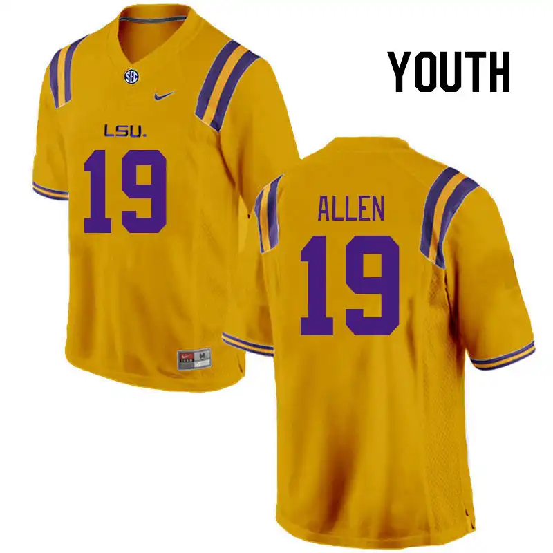 LSU Tigers #19 Jordan Allen Youth Gold NCAA Football Jersey 2409GFVT0