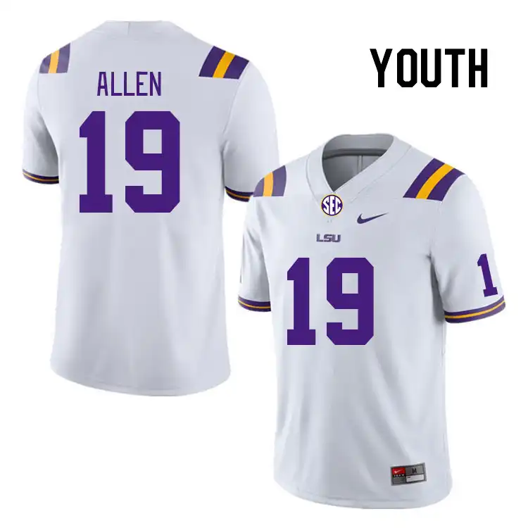 LSU Tigers #19 Jordan Allen Youth White NCAA Football Jersey 2409NPXX6