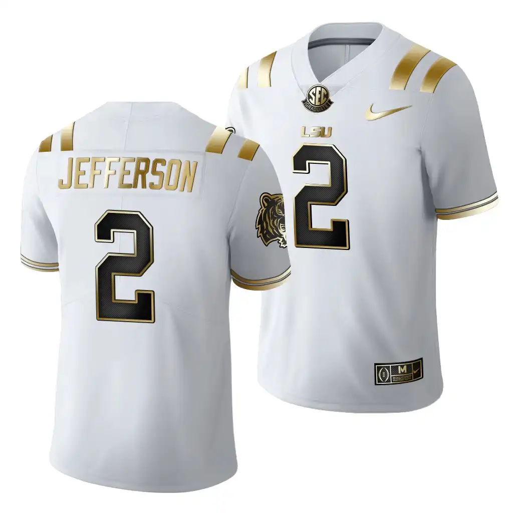 LSU Tigers #2 Justin Jefferson Men's White NFL NCAA Limited Golden Edition Football Jersey 2409AAPN8