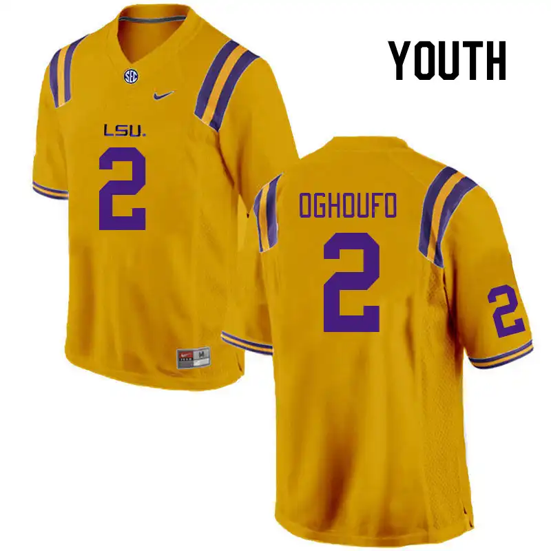 LSU Tigers #2 Ovie Oghoufo Youth Gold NCAA Football Jersey 2409HJRX4