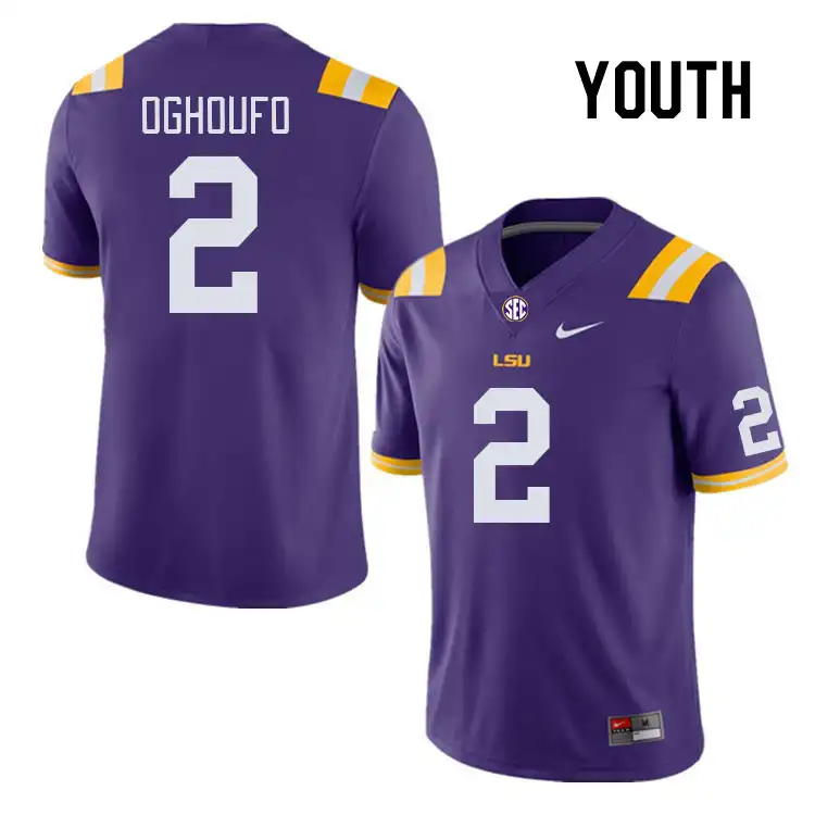 LSU Tigers #2 Ovie Oghoufo Youth Purple NCAA Football Jersey 2409EOSX1