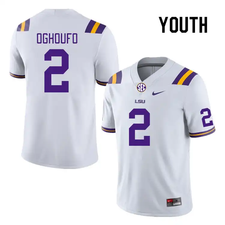 LSU Tigers #2 Ovie Oghoufo Youth White NCAA Football Jersey 2409NUAX8