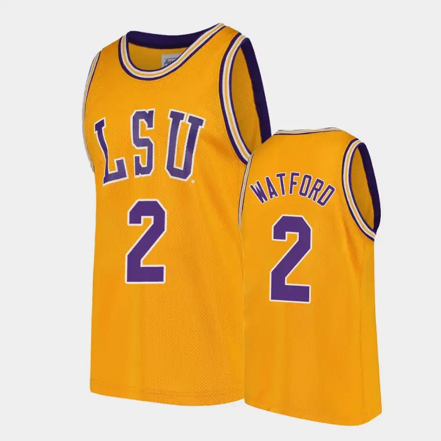 LSU Tigers #2 Trendon Watford Men's Gold NCAA Replica Basketball Jersey 2409WKOG4