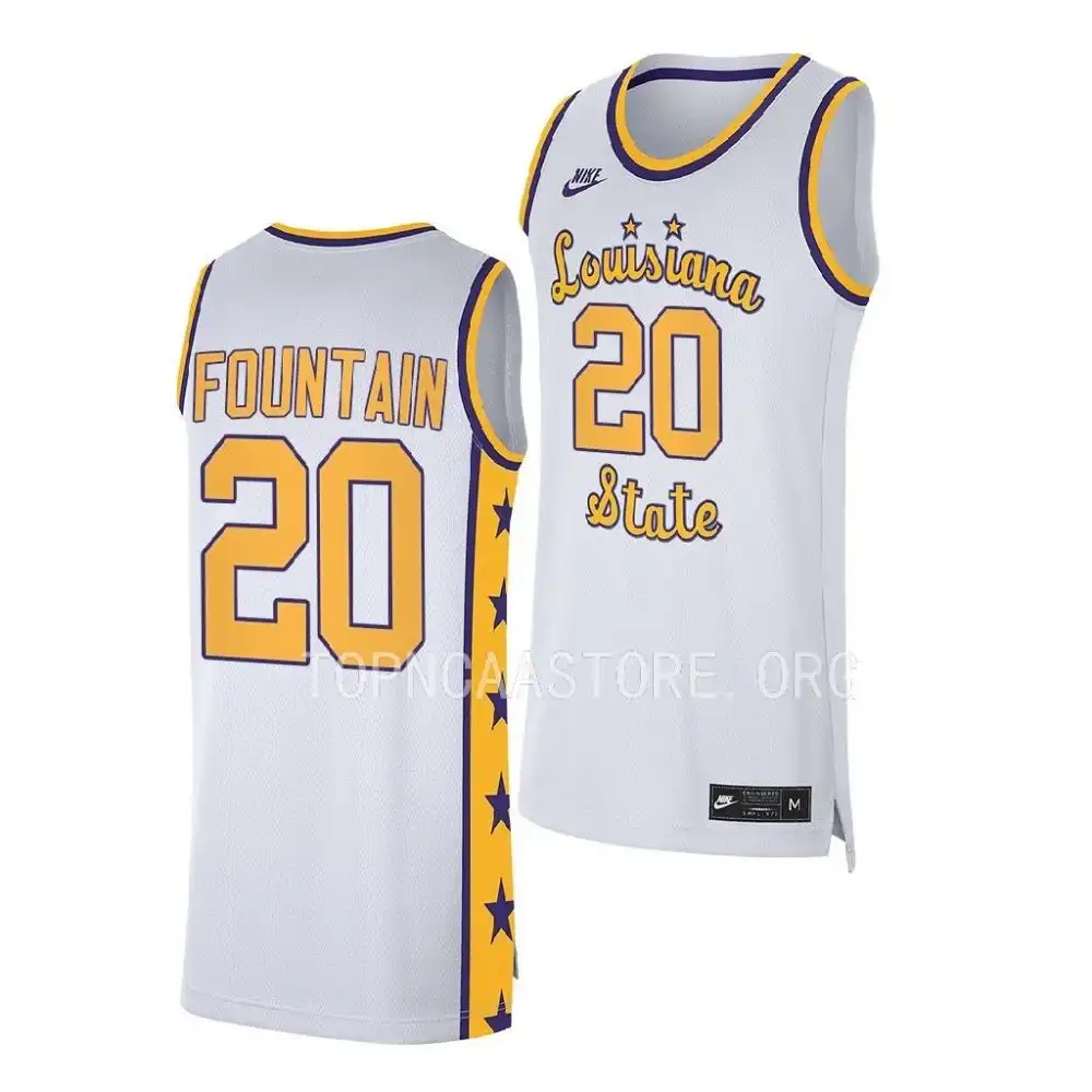 LSU Tigers #20 Derek Fountain Men's White NCAA 2022-23 Replica Basketball Jersey 2409MAZK6